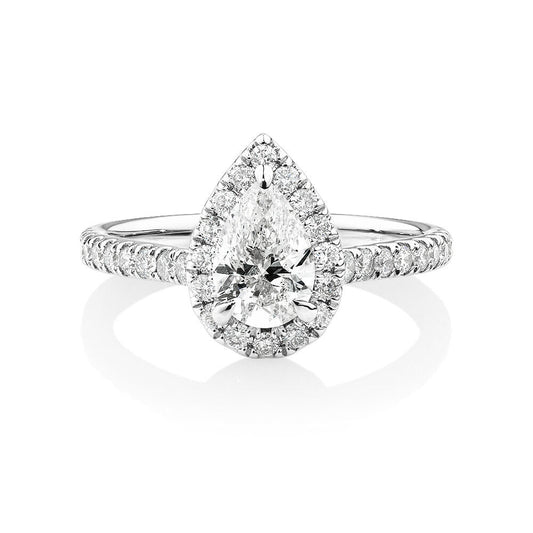 18ct White Gold - 0.50ct Pear Diamond Halo Ring